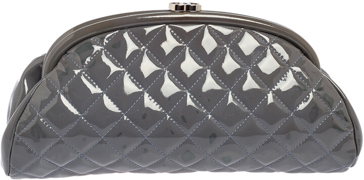 grey patent clutch