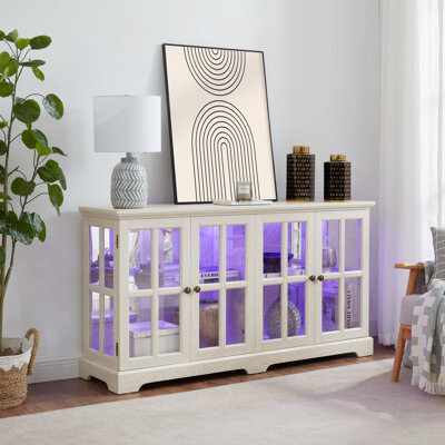 Ivy Bronx LED Curio Display Cabinet Antique Display Cabinet With Glass Doors