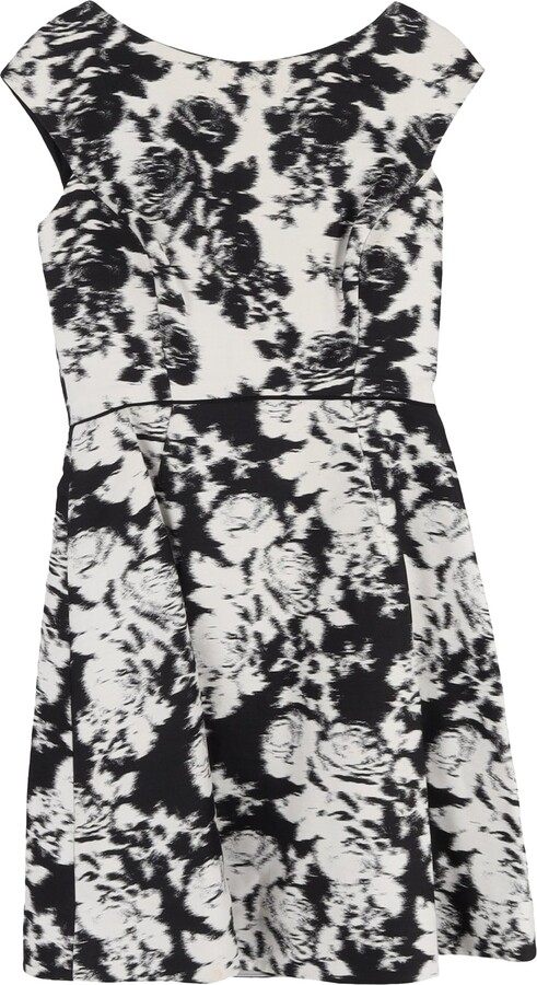Oscar de la Renta Floral-Print Mini Dress in Black and White Cotton