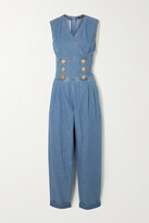 Thumbnail for your product : Balmain Button-embellished Denim Jumpsuit - Blue - FR34