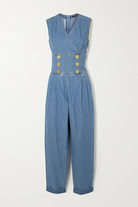 Balmain Button-embellished Denim Jumpsuit - Blue - ShopStyle