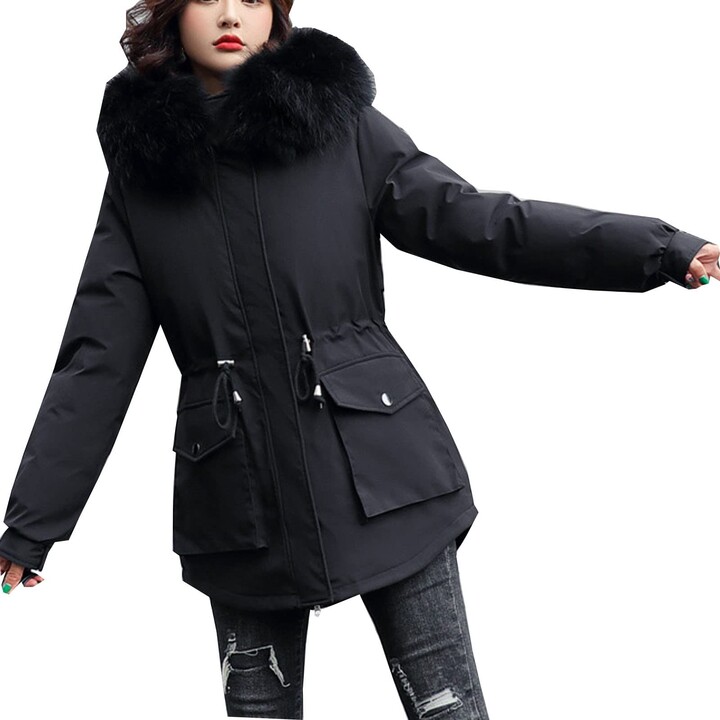 vokkrv 2022 Women's Winter Jacket Quilted Jacket with Removable Faux