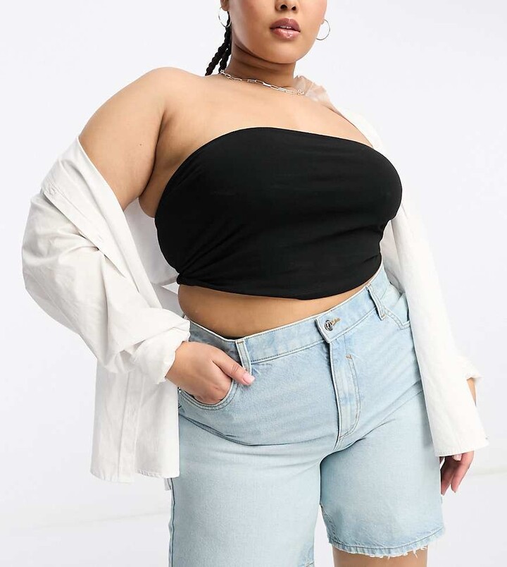 ASOS Curve ASOS DESIGN Curve denim bermuda shorts with distressed