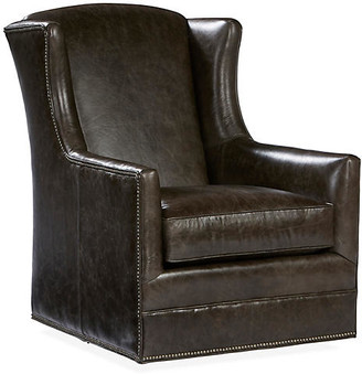 Massoud Folsom Swivel Chair - Coal Leather - Massoud - upholstery, coal; nailheads, black nickel