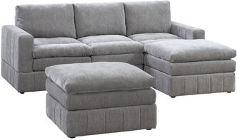 Latitude Run Contemporary 5Pc Set Modular Sectional Set 2X One Arm Chair / Wedge 1X Armless Chair 2X Ottoman Granite Color Morgan Fabric Plush Living Room Furnitur