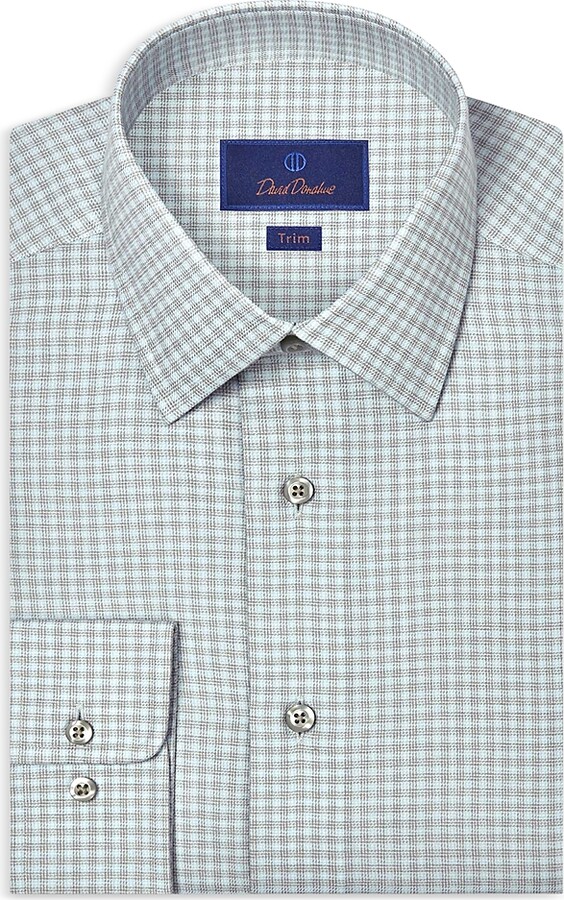 David Donahue Trim Fit Cashmere Blend Twill Check Dress Shirt