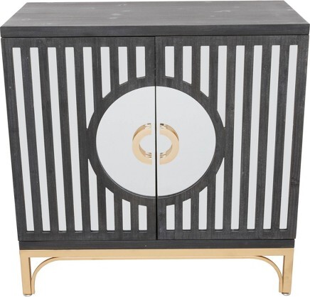 Olivia & May Olivia&MayArtDecoContemporaryMirroredWoodCabinetBlack:FretworkDesignIronFrameNoAssemblyRequired