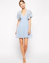 Thumbnail for your product : ASOS Embellished Flutter Sleeve Skater Dress