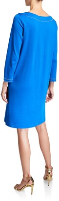 Joan Vass Boat-Neck 3/4-Sleeve Dress with Studs