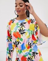 Thumbnail for your product : ASOS DESIGN asymmetric sleeve maxi dress in bright floral print