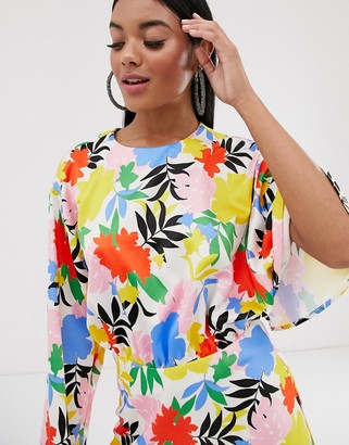 ASOS DESIGN asymmetric sleeve maxi dress in bright floral print