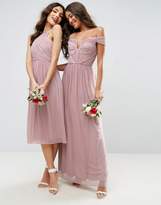 Thumbnail for your product : ASOS Design Bridesmaid Ruched Mesh Bardot Maxi Dress