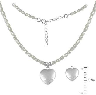 Ice 15-17 Inches Silver Freshwater Rice Pearl Heart Charm Kids' Necklace