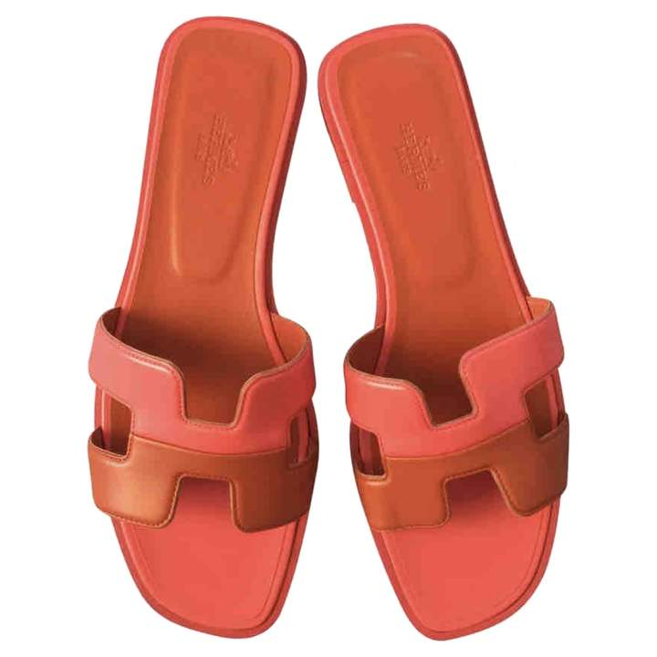 Hermès Hermes Oran Pink Leather Sandals