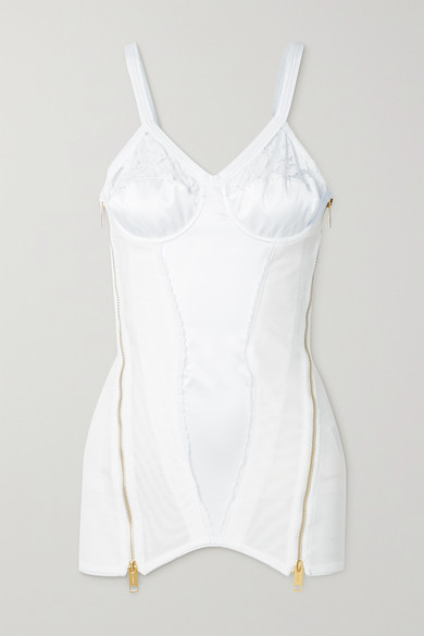 Burberry Paneled Silk-satin, Tulle And Lace Bustier Top - White - ShopStyle
