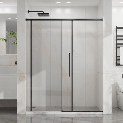 huibaoxiang Semi - 60" Adjustable Width Sliding Shower Door, 6Mm Tempered Glass With Proof Coating, Stainless Steel Frame, Waterproof Seal, Bathroom Use W X 72" H
