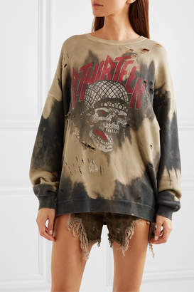 R 13 Oversized Distressed Embellished Tie-dyed Cotton-blend Terry Sweatshirt - Black