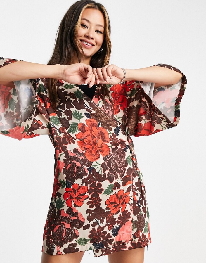 Topshop kimono tapestry print mini dress in multi ShopStyle