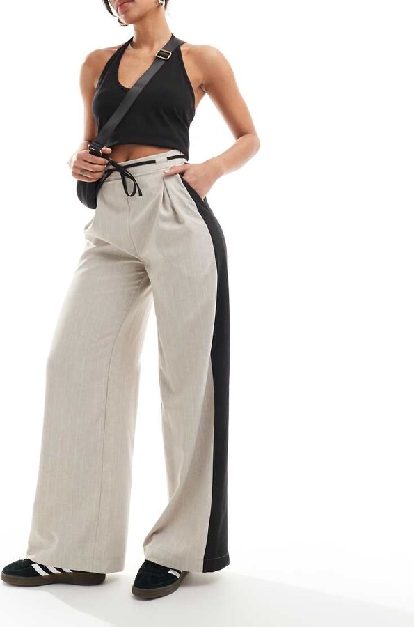 Reclaimed Vintage pull on pants in linen look with side stripe with detail  - ShopStyle
