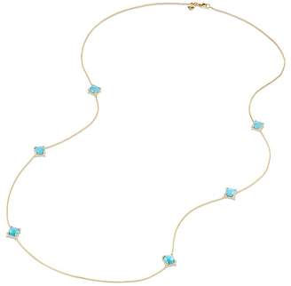 David Yurman Ch'telaine Long Station Necklace with Turquoise and Diamonds in 18K Gold