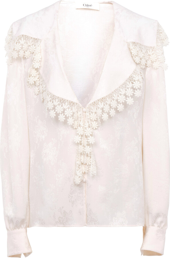 Chloé Ruffled Organic Silk-Jacquard Top
