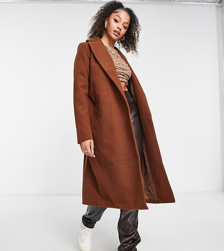 Threadbare Tall Chai belted formal coat in chocolate brown - ShopStyle