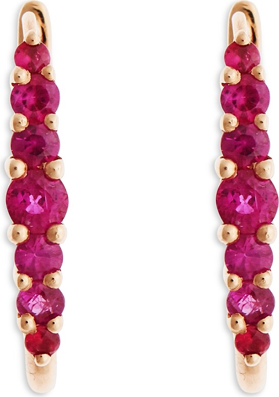 Ileana Makri 18K Rose Gold Fine Rivulet Ruby Hoop Earrings