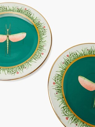La DoubleJ Set Of Two Libellula Porcelain Dessert Plates - Green Multi
