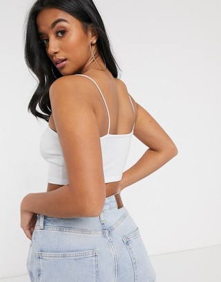 ASOS DESIGN Petite crop bandeau with skinny straps in white