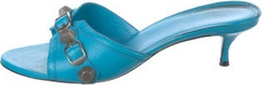 Balenciaga Leather Slides Blue Studded Accents Includes Box, Dust Bag & Additional Heel Caps