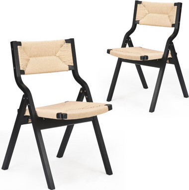 Wood Folding Chairs, Foldable Chairs Wooden Indoor Stackable Dining Chairs for Kitchen & Dining Room Chair Woven Seat & Webbing Back, Dining Chair Set