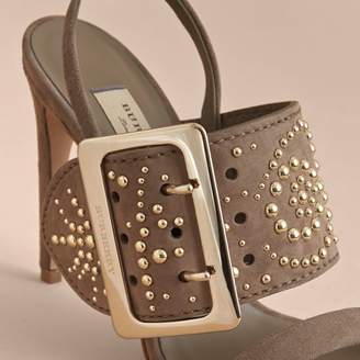 Burberry Riveted Suede Sandals with Buckle Detail
