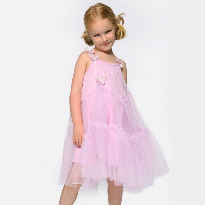 Baby Sara Infant-L-Toddler-L-Little-Girl-Tiered-Mesh-Ruffle-Butterfly-Midi-Dress