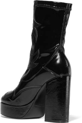 McQ Jean Embroidered Patent-leather Ankle Boots - Black