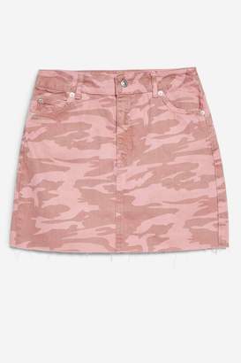 Topshop Pink Camouflage Denim Skirt