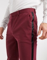 Thumbnail for your product : ASOS DESIGN super skinny tuxedo suit trousers in burgundy