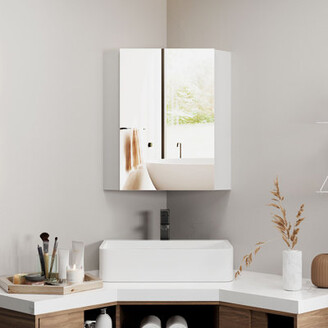 HOMCOM Small Bathroom Corner Floor Cabinet with Door and Shelves Vanity - White