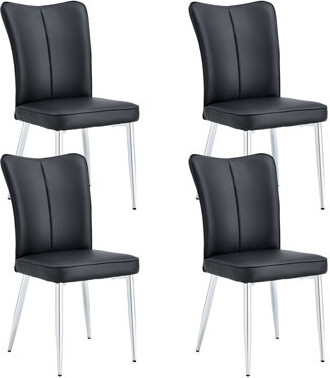 Latitude Run Modern Minimalist Dining Chairs And Office Chairs. 2-Piece Set Of Light Gray PU Seats With Black Metal Legs. Suitable For Restaurants, Living Rooms, A