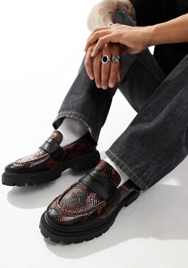 ASOS DESIGN chunky loafers in brown faux leather ShopStyle Lace