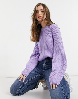 Bershka knit crew neck jumper in lilac