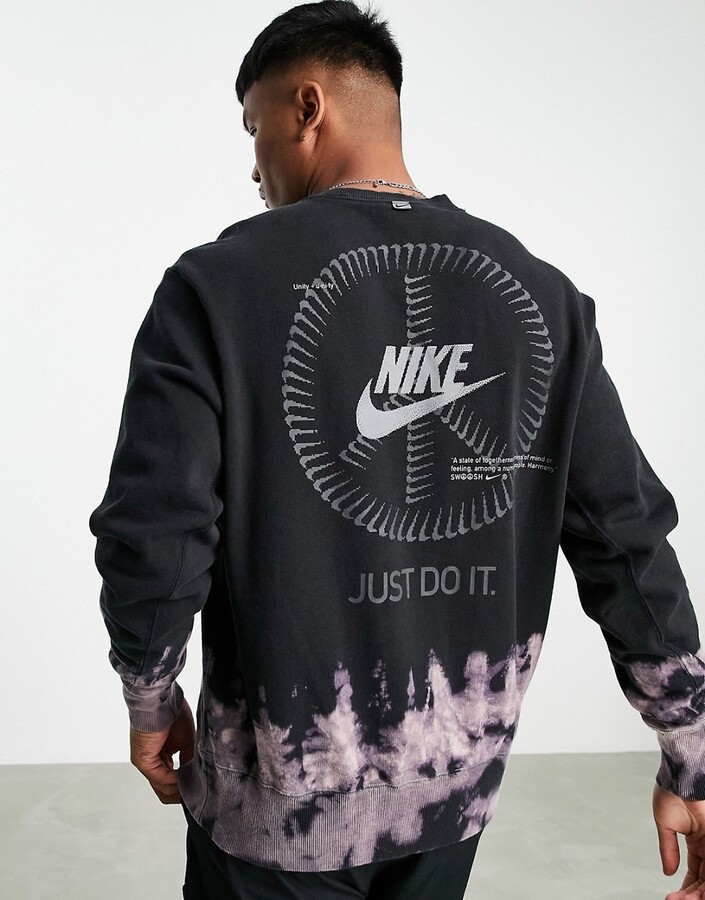 Nike Unity Swoosh ombre acid wash crew neck sweat in black - ShopStyle