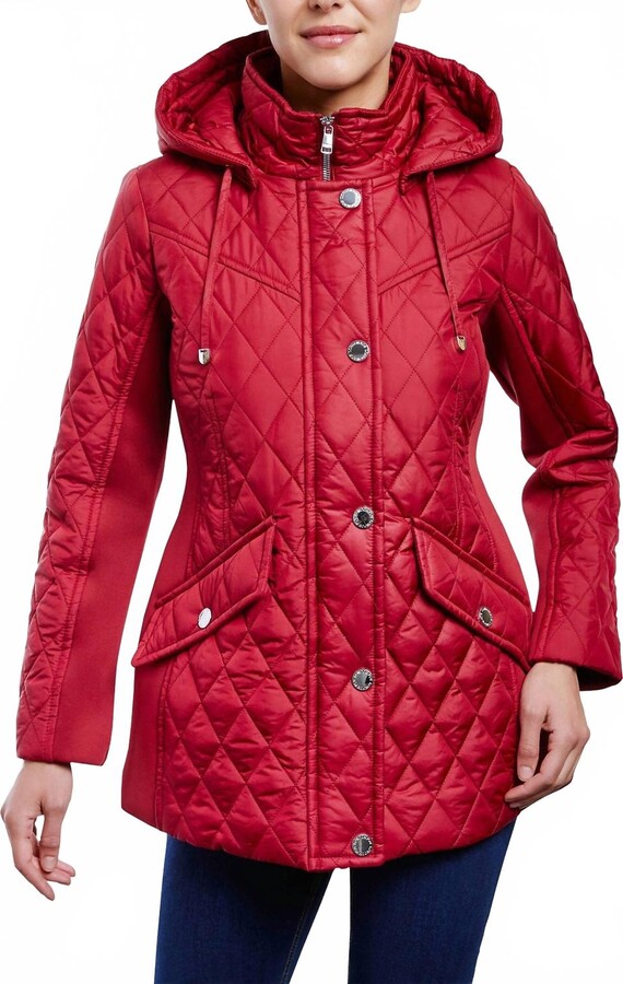 London Fog Zip Front Hooded Quilted Jacket In Chili