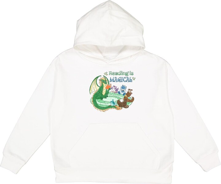 inktastic Reading Is Magical Dragon Green Dragon with Book Youth Hoodie Sweatshirt Youth Medium (10-12) White 3c53a