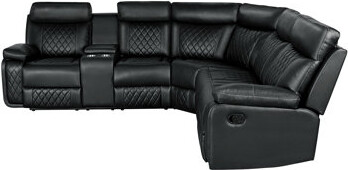 Home Theater Seating Manual Recliner With Cup Holder, Hide-Away Storage PU Reclining Sofa For Living Room, Home Theater, Black