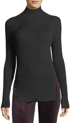 Loro Piana Cashmere-Silk Turtleneck Long-Sleeve Ribbed Pullover Sweater