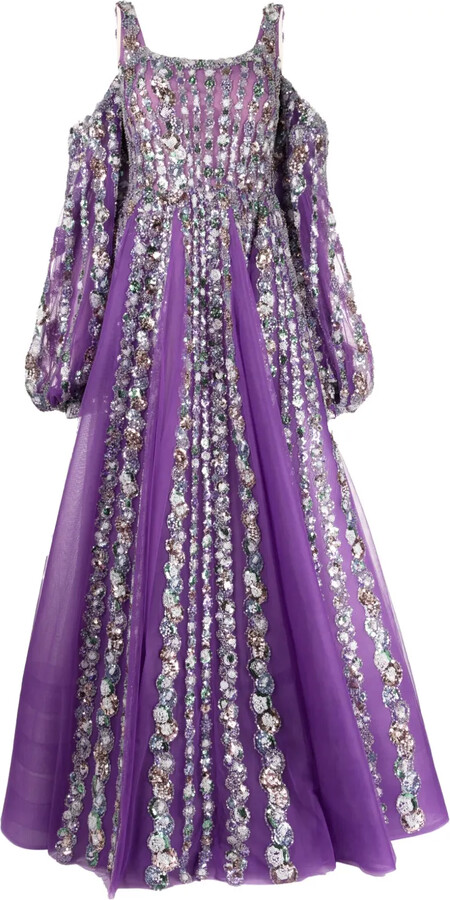 Sequinned Cold-Shoulder Tulle Dress