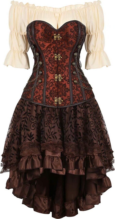jutrisujo Steampunk Corset Dress Bustier Top Skirt Shirt 3 pcs Leather ...
