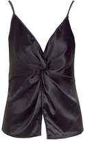 Thumbnail for your product : boohoo Petite Knot Front Satin Cami Top