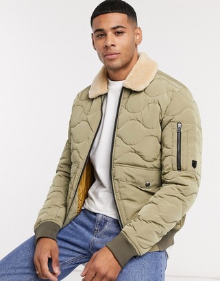 Jack and Jones padded aviator with Sherpa collar in green - ShopStyle  Outerwear