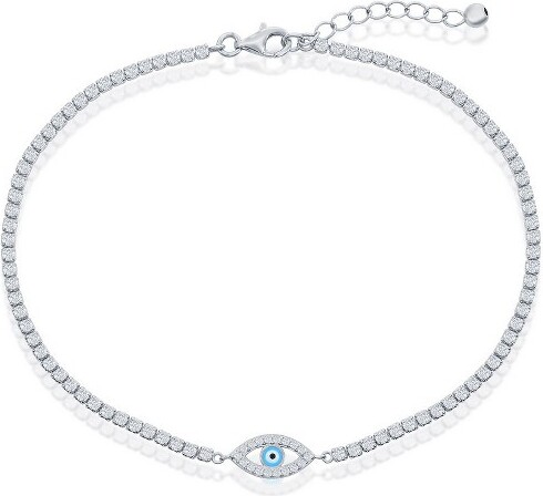 Bella Silver BellaSilverSterlingSilverEvilEyeEnamelCZTennisAnklet-Blue-9+1Inch